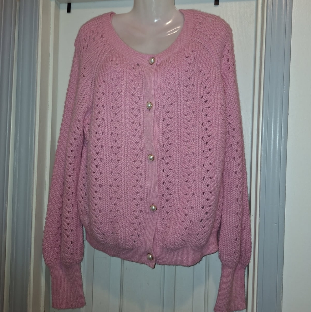 Lilly Pulitzer Pink Cardigan Sweater with Intricate Open Knit
